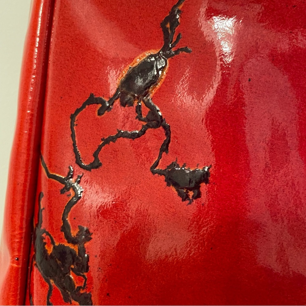 LONGCHAMP Bag Purse Red Patent Leather Black Splatters 1990's EUC AUthentice - Picture 5 of 10